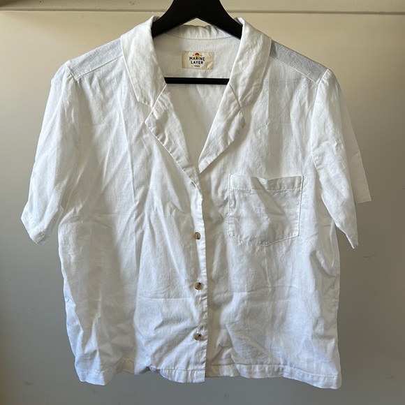 New Marine Layer Lucy hemp short sleeve resort shirt cropped boxy button down - Picture 5 of 14